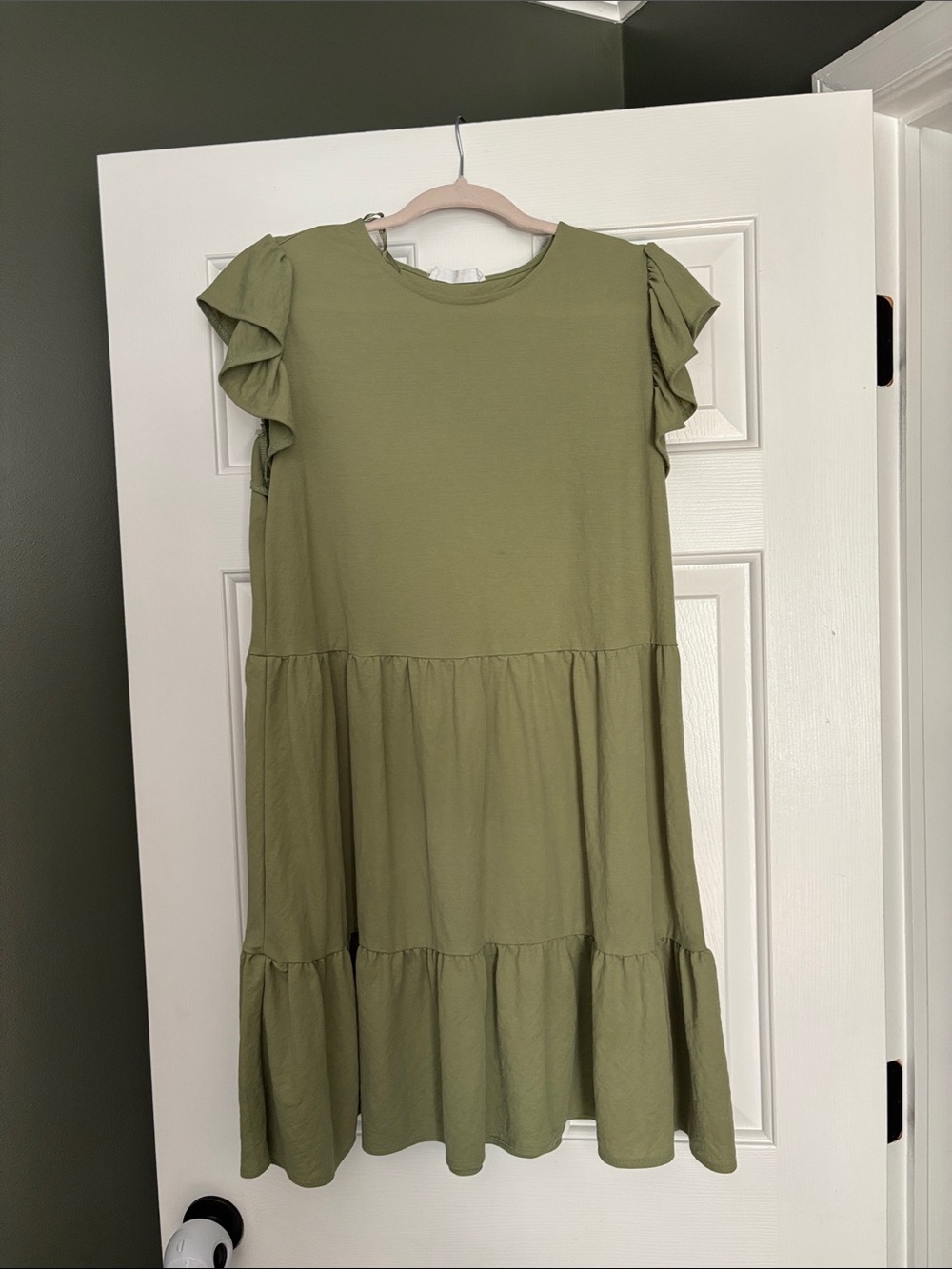 Primark Olive Green Tiered Ruffle Sleeve Dress